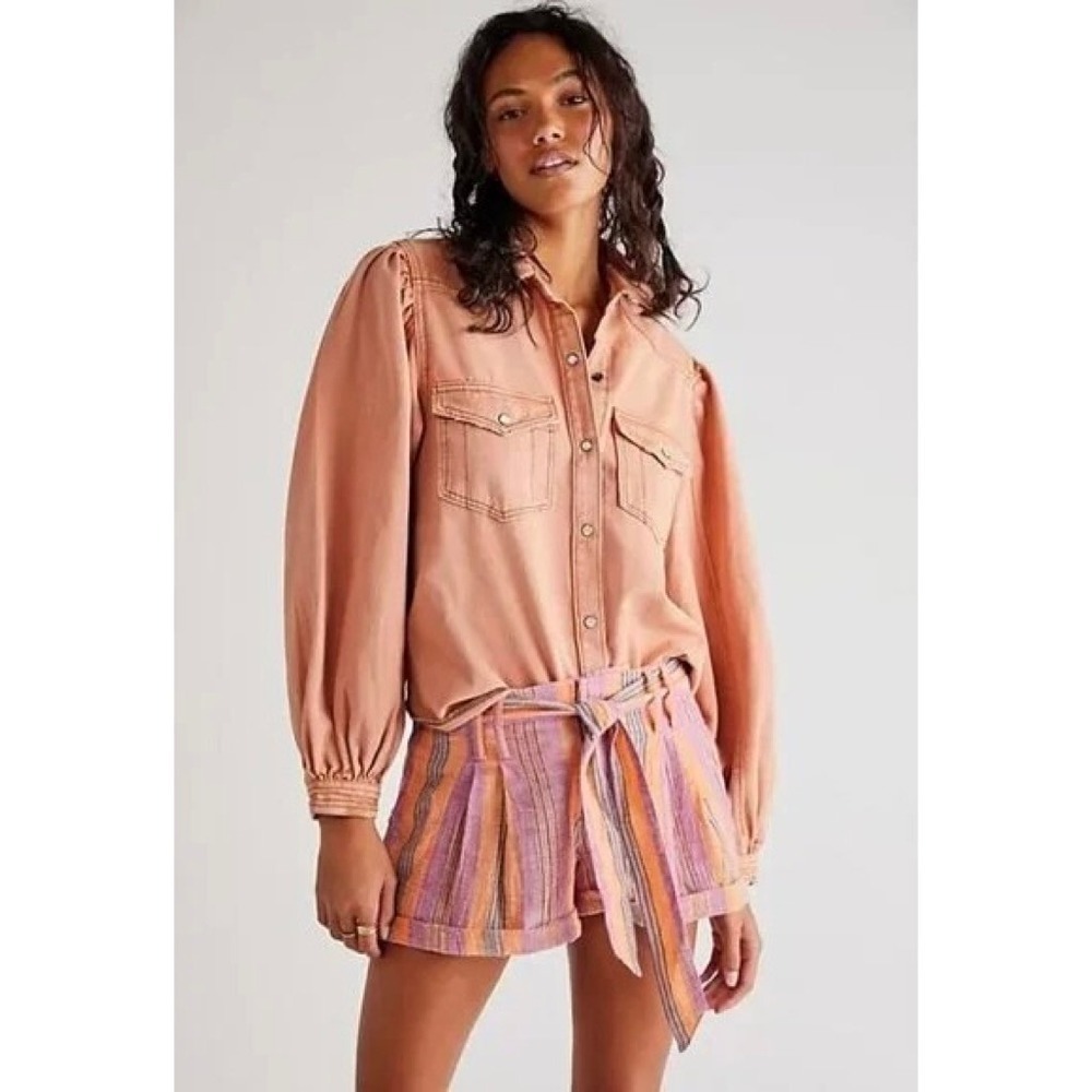 FREE PEOPLE Barbados Bloom Belted Cuffed Shorts‎ Tropical Stripes Vacation 6 - Picture 6 of 15